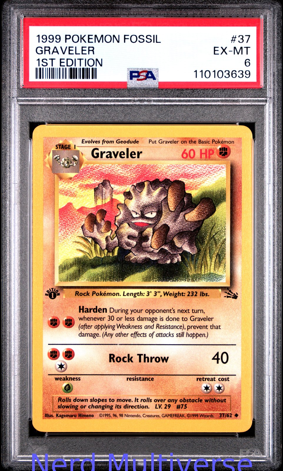 GRAVELER 37/62 1ST EDITION FOSSIL POKEMON PSA 6 639