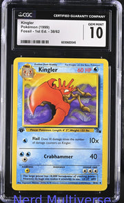 KINGLER 38/62 FOSSIL - 1ST ED. POKEMON CGC 10 045