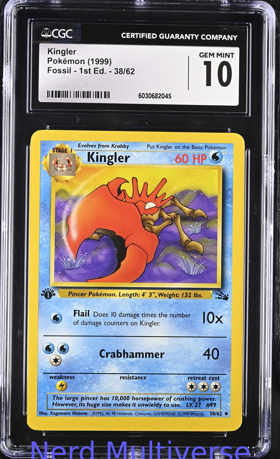 KINGLER 38/62 FOSSIL - 1ST ED. POKEMON CGC 10 045