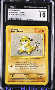 SANDSHREW 62/102 BASE SET POKEMON CGC 10 032