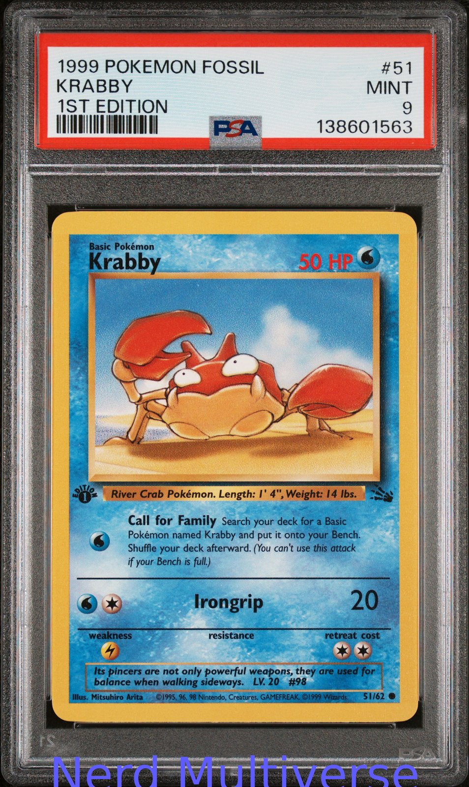 KRABBY 51/62 1ST EDITION FOSSIL POKEMON PSA 9 563