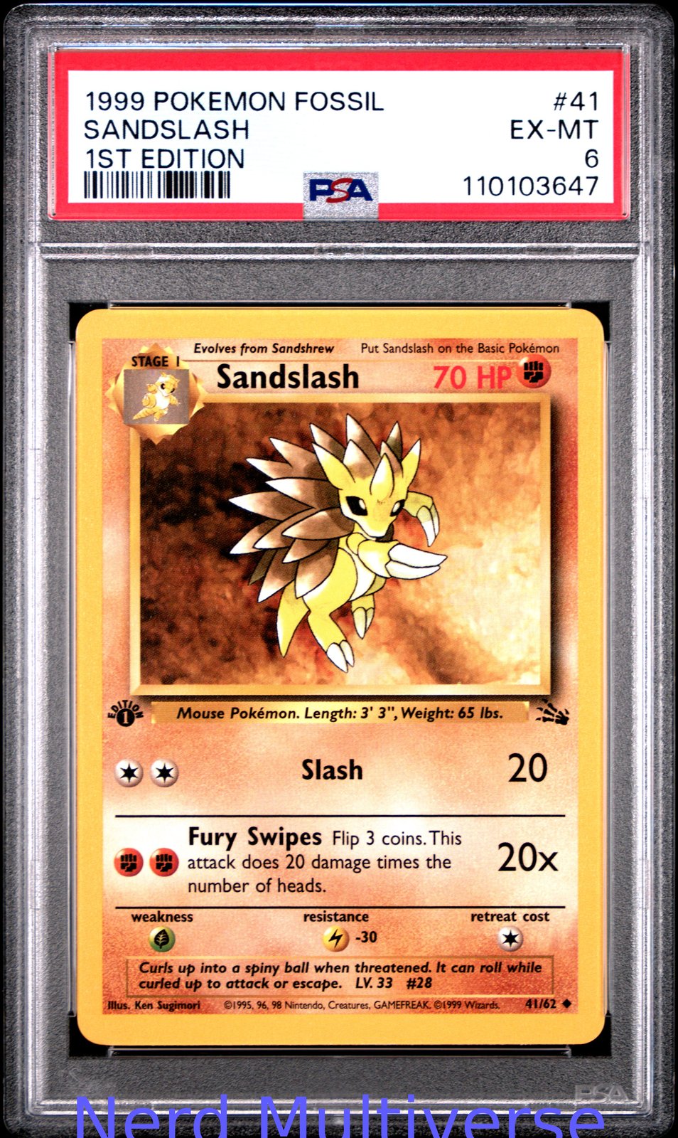 SANDSLASH 41/62 1ST EDITION FOSSIL POKEMON PSA 6 647