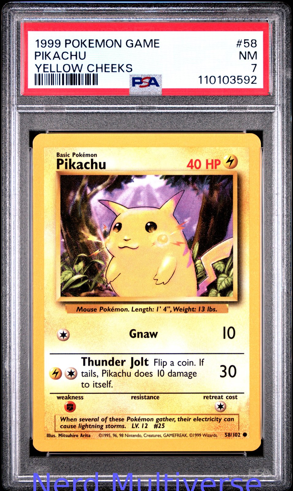 PIKACHU 58/102 YELLOW CHEEKS GAME POKEMON PSA 7 592