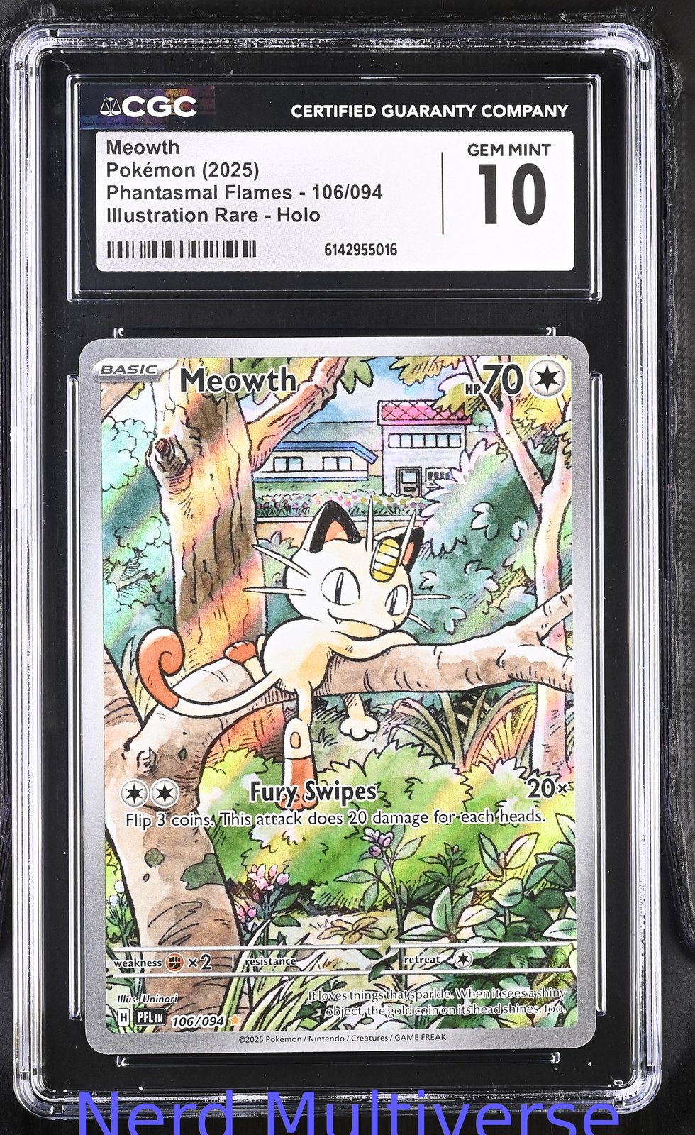 MEOWTH 106/094 ILLUSTRATION RARE HOLO PHANTASMAL FLAMES POKEMON CGC 10 016