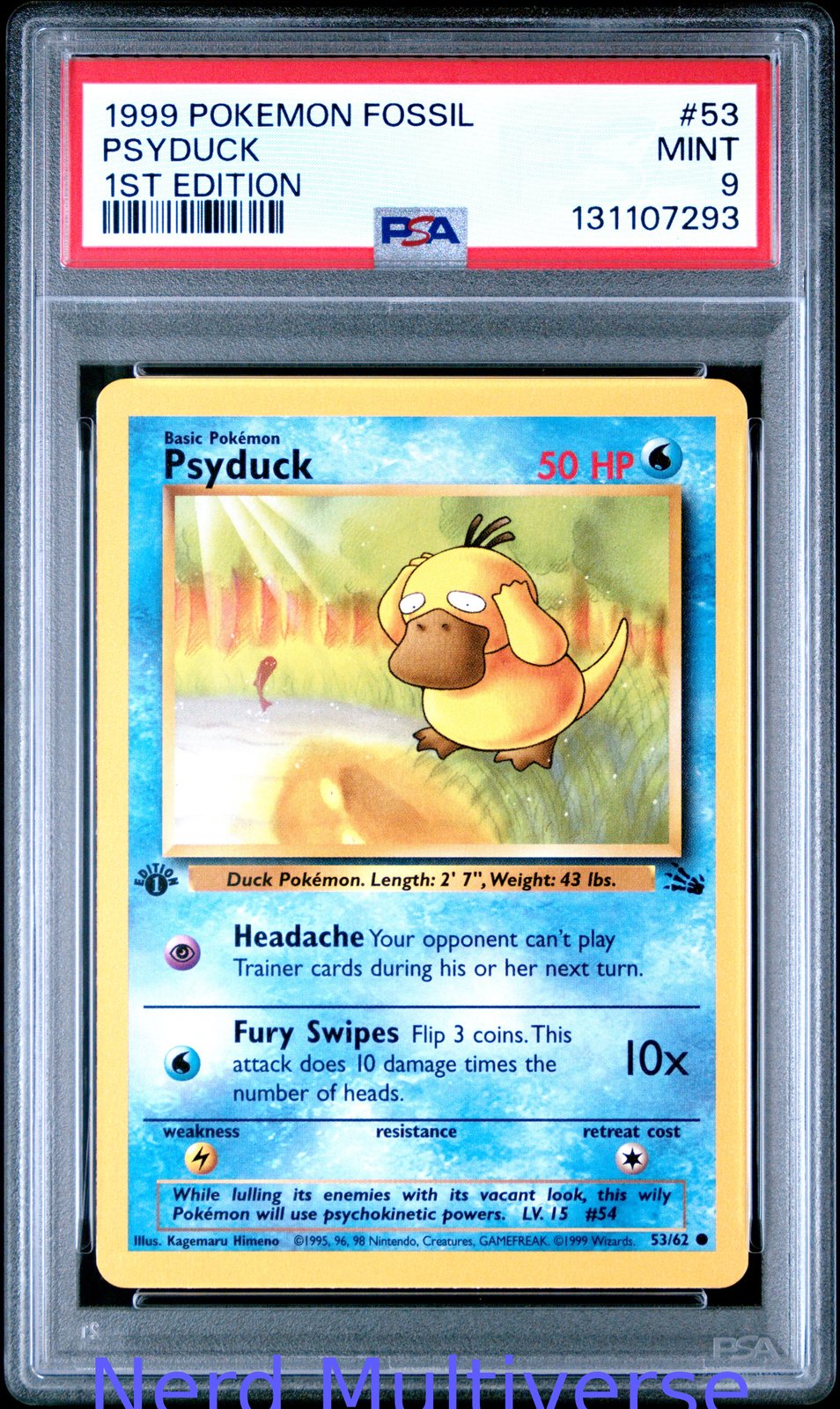 PSYDUCK 53/62 1ST EDITION FOSSIL POKEMON PSA 9 293