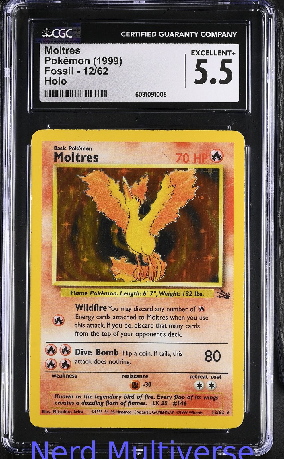 MOLTRES 12/62 HOLO FOSSIL POKEMON CGC 5.5 008