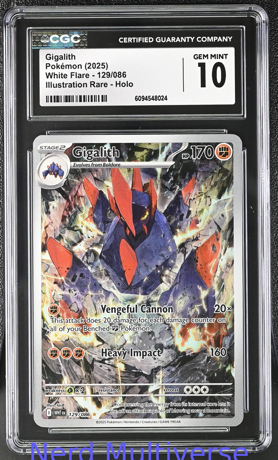 GIGALITH 129/086 ILLUSTRATION RARE HOLO WHITE FLARE POKEMON CGC 10 024