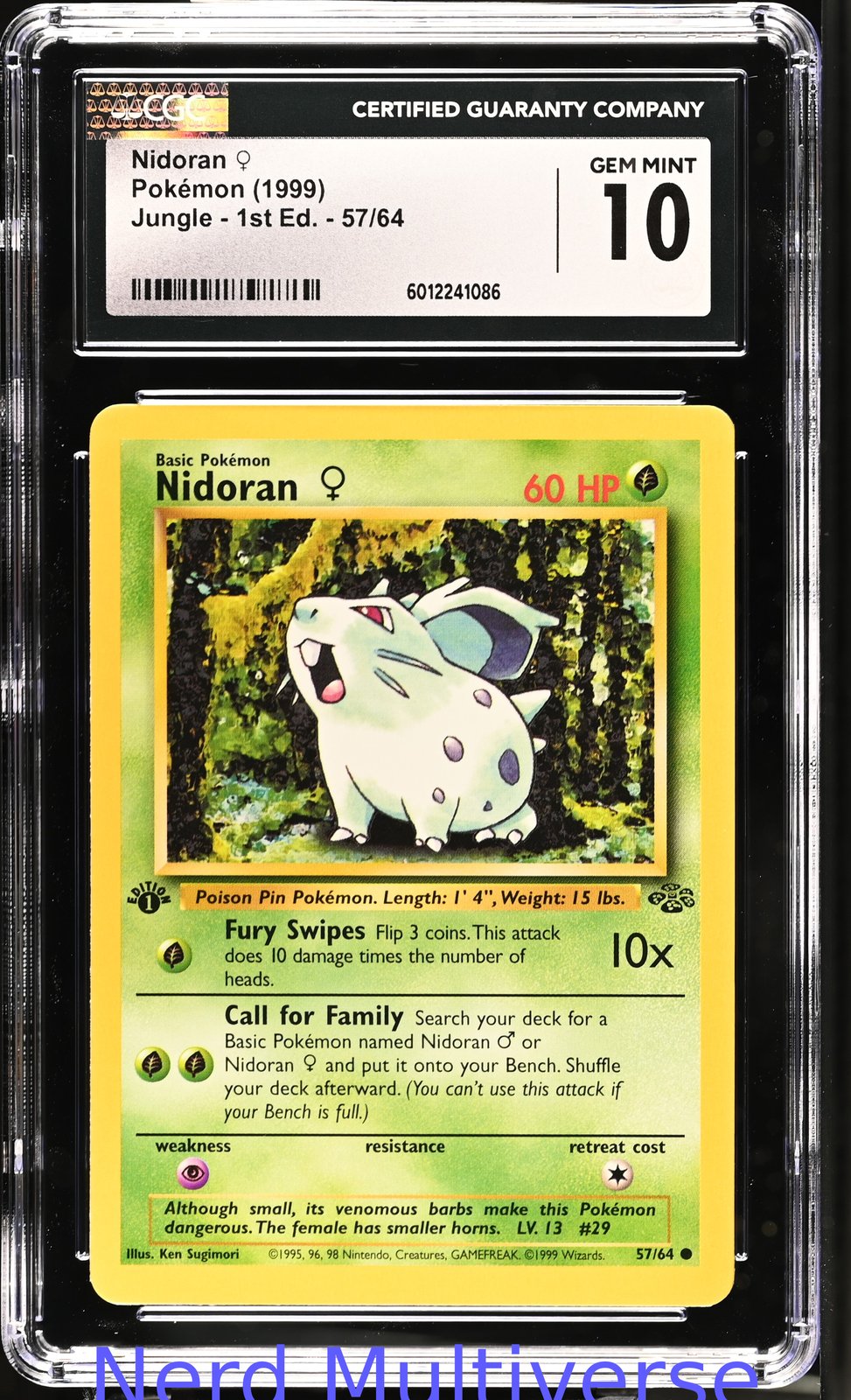 NIDORAN 57/64 JUNGLE - 1ST ED. POKEMON CGC 10 086