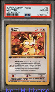 MEOWTH 62 1ST EDITION ROCKET POKEMON PSA 8 571