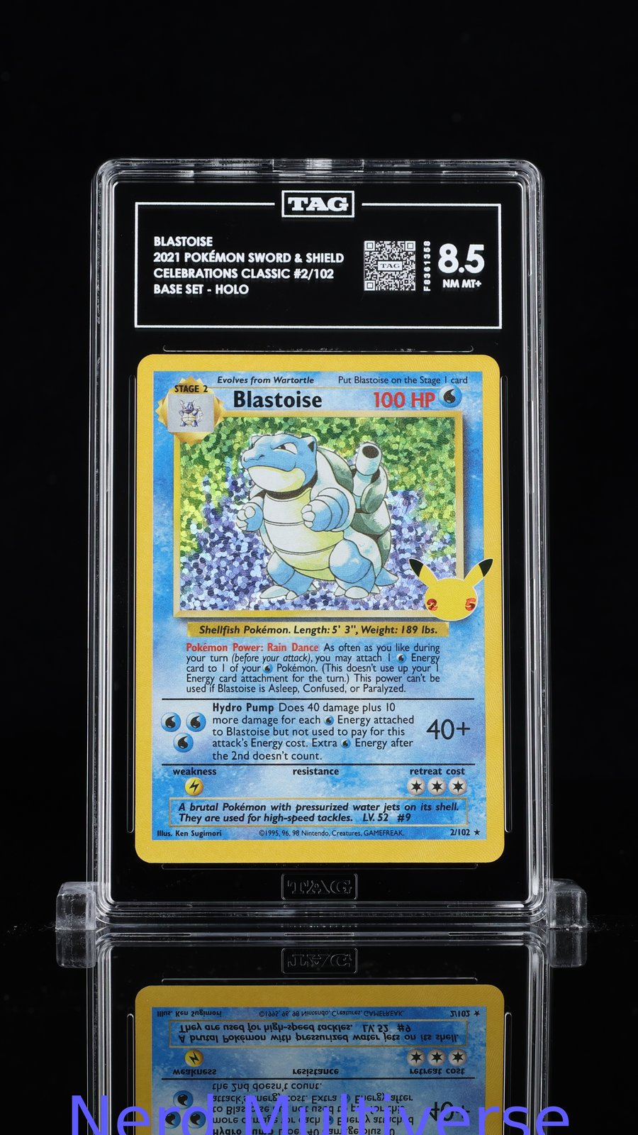 BLASTOISE 2/102 BASE SET - HOLO POKEMON TAG 8.5 358