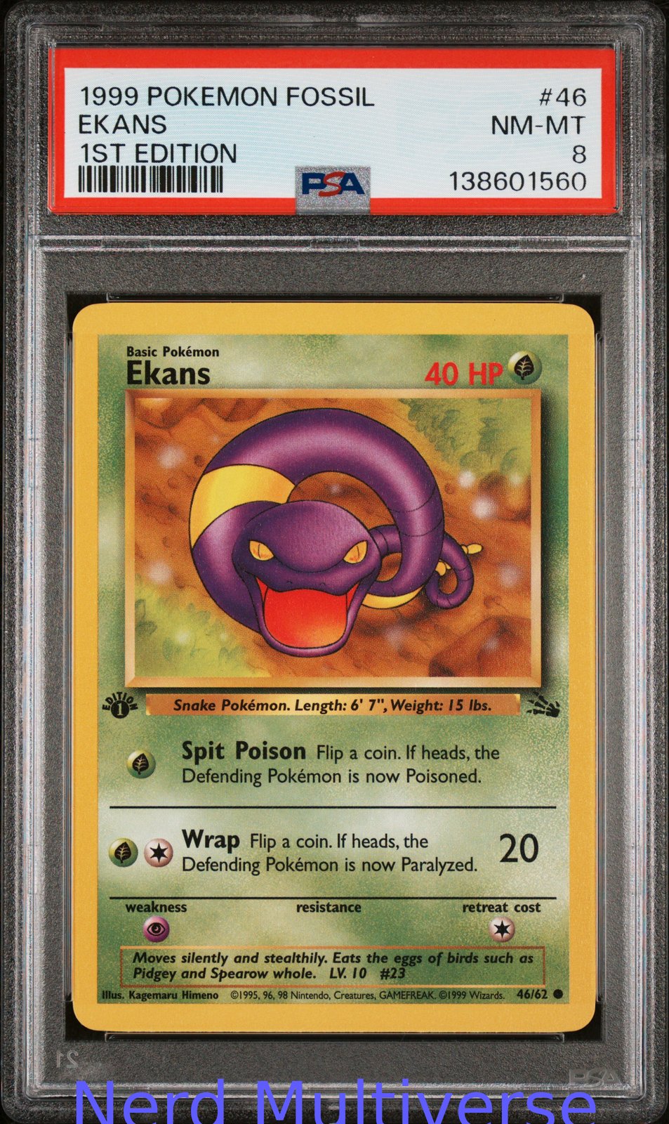 EKANS 46/62 1ST EDITION FOSSIL POKEMON PSA 8 560