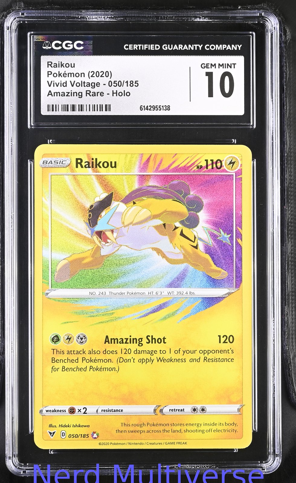 RAIKOU 050/185 AMAZING RARE HOLO VIVID VOLTAGE POKEMON CGC 10 138