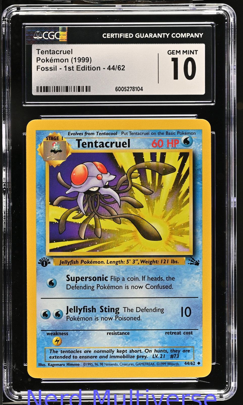 TENTACRUEL 44/62 FOSSIL - 1ST ED. POKEMON CGC 10 104