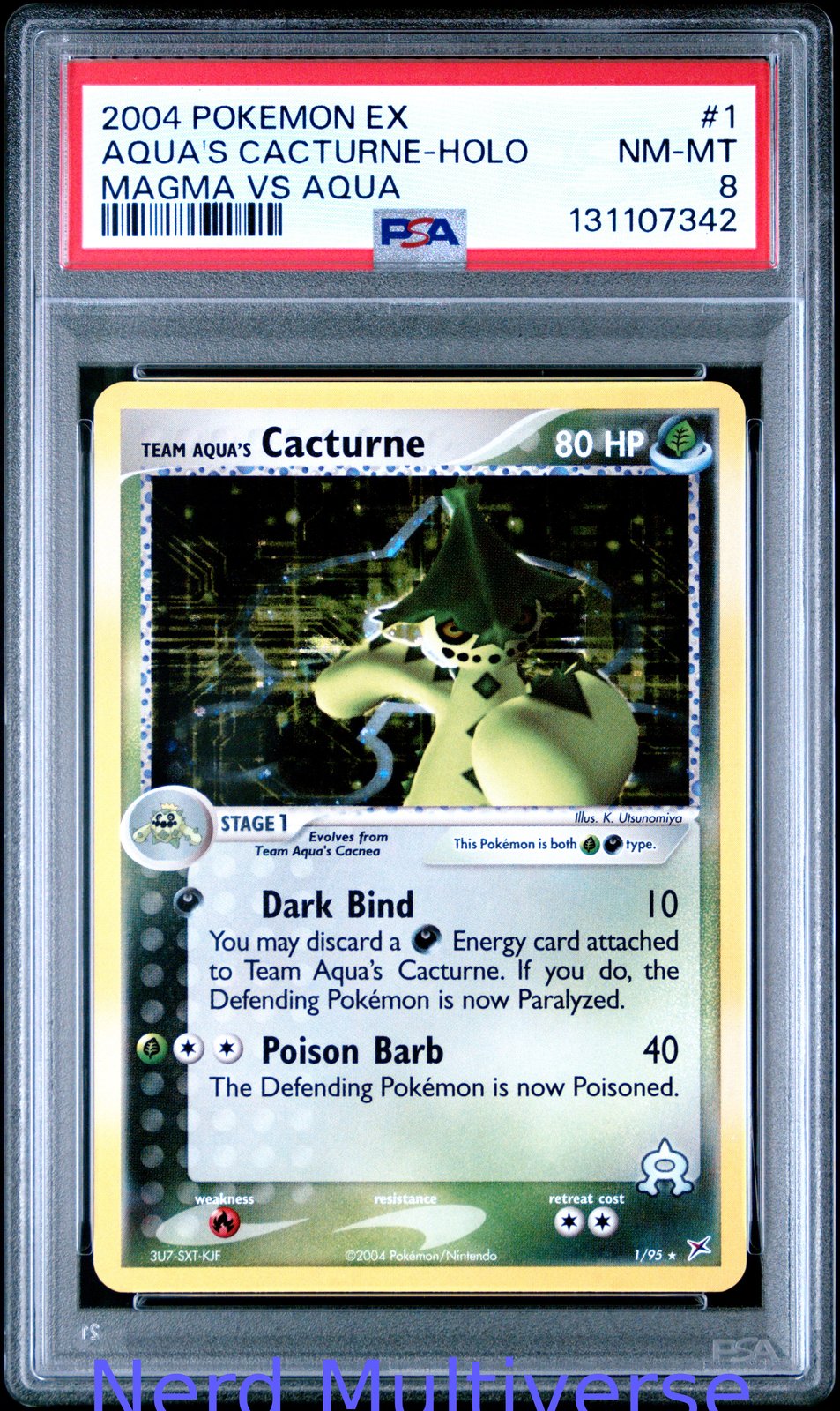 TEAM AQUA'S CACTURNE HOLO 1/95 TEAM MAGMA VS TEAM AQUA POKEMON PSA 8 342