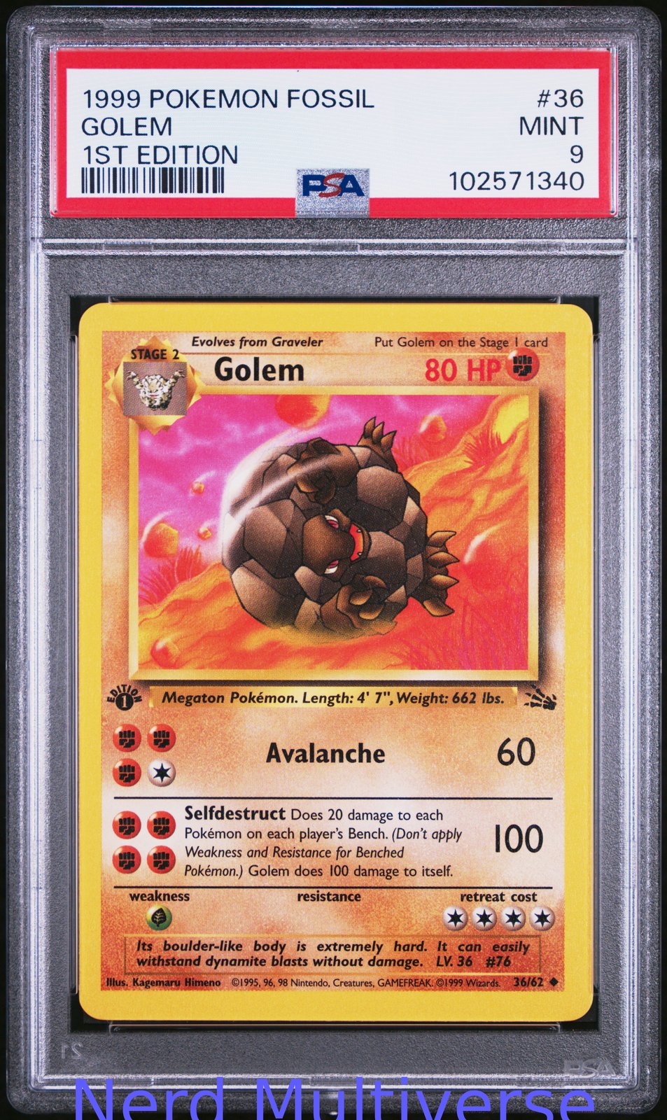 GOLEM 36/62 1ST EDITION FOSSIL POKEMON PSA 9 340