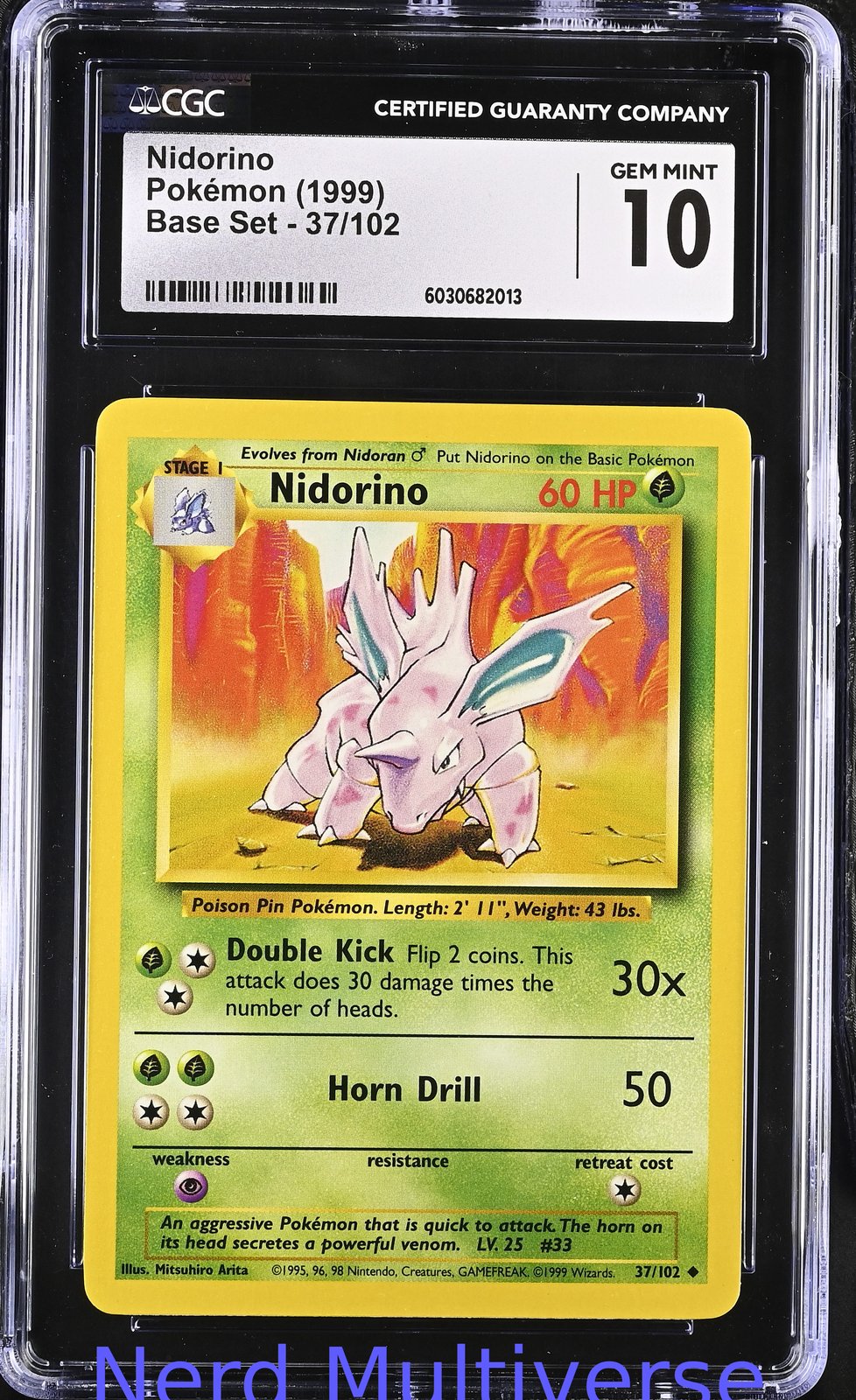 NIDORINO 37/102 BASE SET POKEMON CGC 10 013